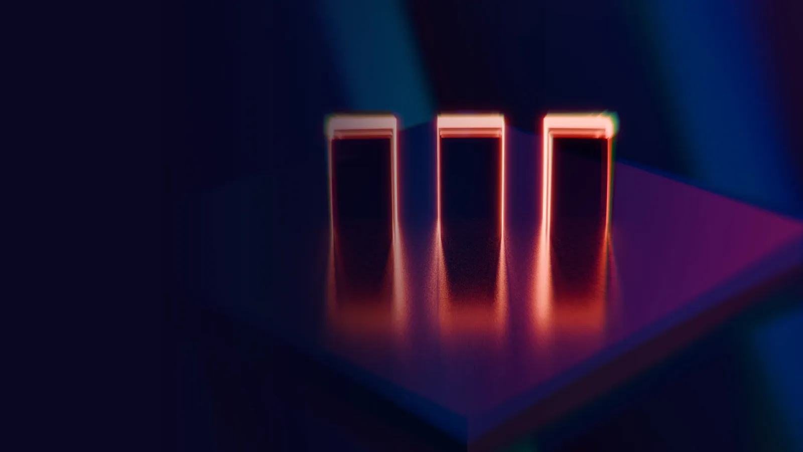 Abstract illuminated structures representing controlled AI automation workflows