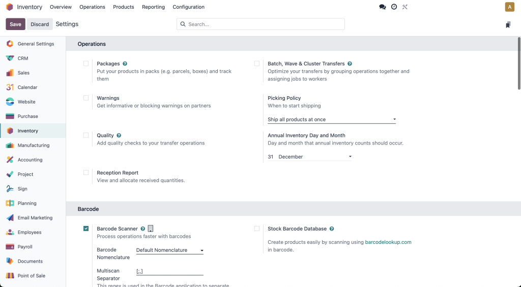 Setting Odoo Inventory