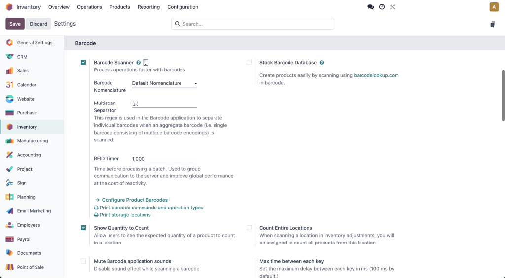 Odoo Inventory settings