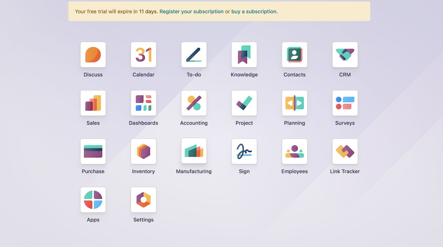 Odoo Interface. The list of modules